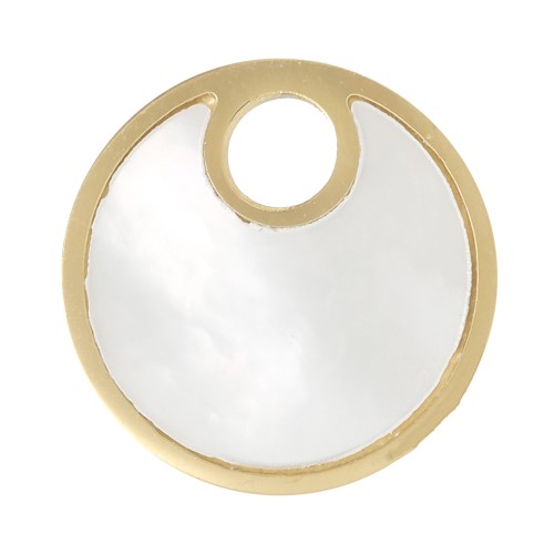 12mm 316L Stainless Steel Round Mother of Pearl Charm - Gold Tone x1