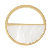 12mm 316L Stainless Steel Hollow Round Charm with Mother of Pearl - Gold Tone x1|raw }}