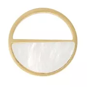 12mm 316L Stainless Steel Hollow Round Charm with Mother of Pearl - Gold Tone x1