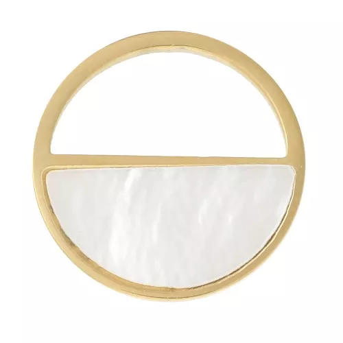 12mm 316L Stainless Steel Hollow Round Charm with Mother of Pearl - Gold Tone x1