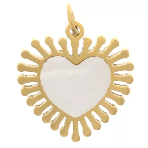 12mm 304L Stainless Steel Heart Charm with Mother of Pearl - Gold Tone x1