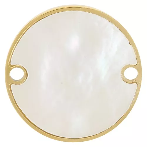 15mm 316LStainless Steelround spacer with mother of pearl - Gold Tone x1