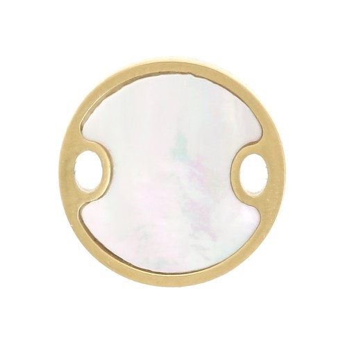 10mm 316L Stainless Steelround spacer with mother of pearl - Gold Tone x1