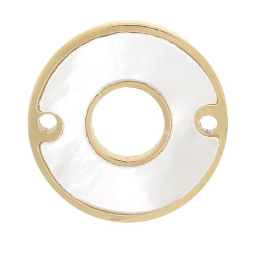 12mm 304 Stainless Steel Round Hollow Spacer with Mother of Pearl - Gold Tone x1