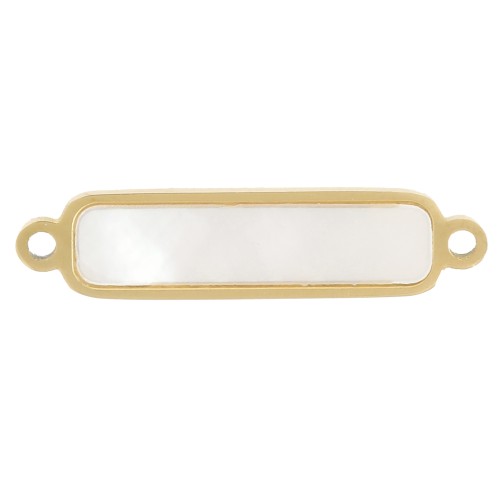 18x4mm 316L Stainless Steel Rectangle spacer with Mother of Pearl - Gold Tone x1