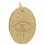 18x13mm 304 Stainless Steel Oval pendant decorated with Eye - Gold Tone x1|raw }}