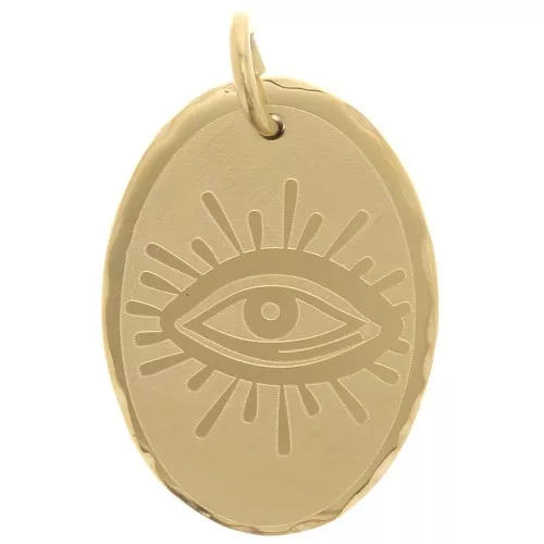 18x13mm 304 Stainless Steel Oval pendant decorated with Eye - Gold Tone x1