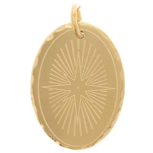18x13mm 304 Stainless Steel Oval pendant decorated with Star - Gold Tone x1
