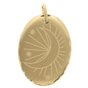 18x13mm 304 Stainless Steel Oval pendant decorated with moon - Gold Tone x1|raw }}