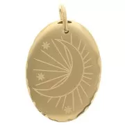 18x13mm 304 Stainless Steel Oval pendant decorated with moon - Gold Tone x1