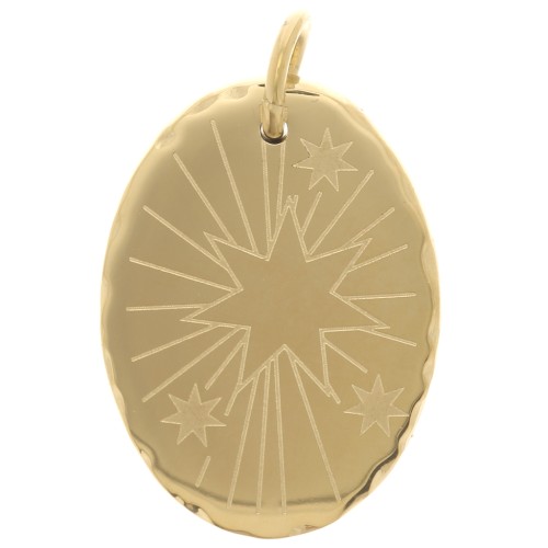 18x13mm 304 Stainless Steel Oval pendant decorated with Star - Gold Tone x1