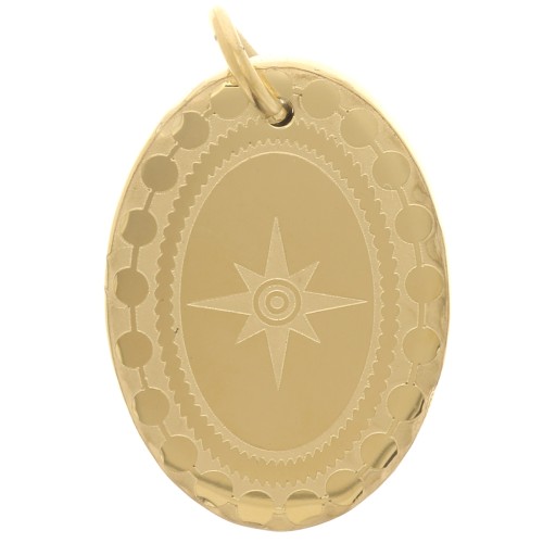18x13mm 304 Stainless Steel Oval pendant decorated with North Star - Gold Tone x1