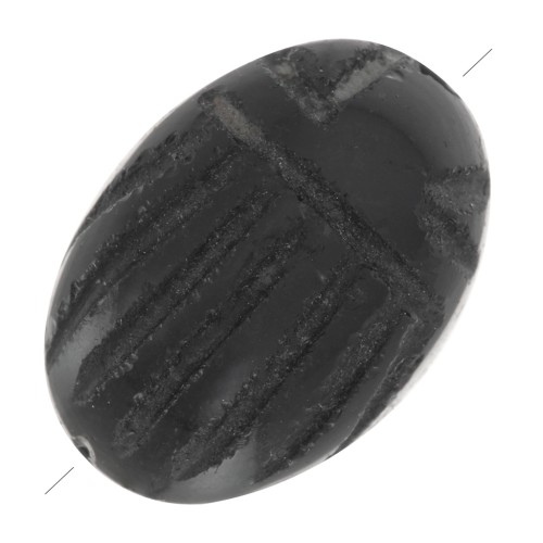 14x10mm Oval engraved scarab bead in gemstone - Black Onyx x1