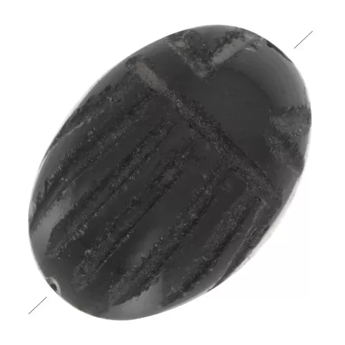 14x10mm Oval engraved scarab bead in gemstone - Black Onyx x1