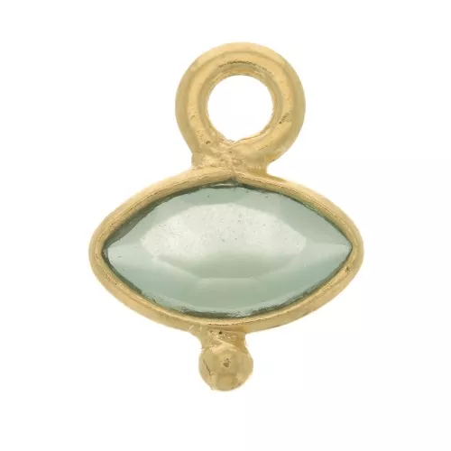 8x7mm Faceted Glass Eye Charm with Small Ball - Fine Gold Plated - Aqua x1