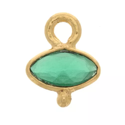 8x7mm Faceted Glass Eye Charm with Small Ball - Fine Gold Plated - Green x1