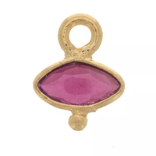 8x7mm Faceted dyed gemstone Eye Charm with Small Ball - Fine Gold Plated - Ruby x1
