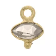 Breloque oeil facettée et petite boule 8x7mm - Doré à l'or fin - Quartz fumé x1