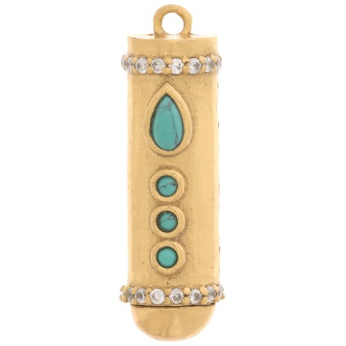 32x9mm Openwork pendant  zirconium oxide and imitation gemstone - Gold plated - Turquoise x1