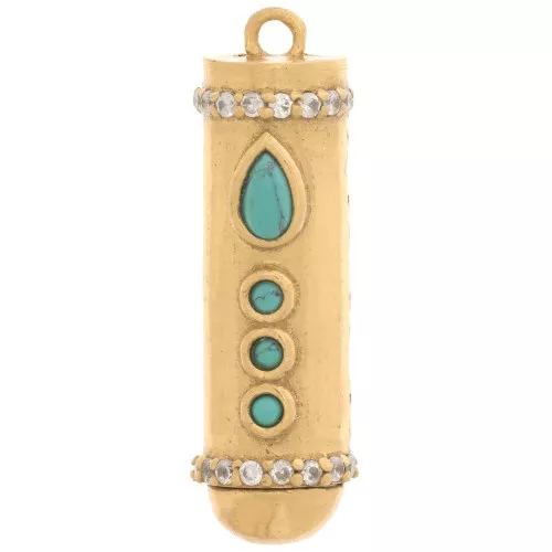 32x9mm Openwork pendant zirconium oxide and imitation gemstone - Gold plated - Turquoise x1