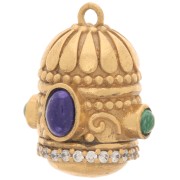 23x19mm Ethnic gold plated  zirconium oxide & Gemstone Pendant - Malachite - Lapis x1|raw }}