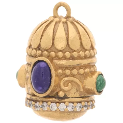 23x19mm Ethnic gold plated zirconium oxide & Gemstone Pendant - Malachite - Lapis x1