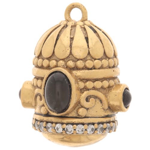 23x19mm Ethnic gold plated zirconium oxide & Gemstone Pendant - Labradorite - Garnet x1