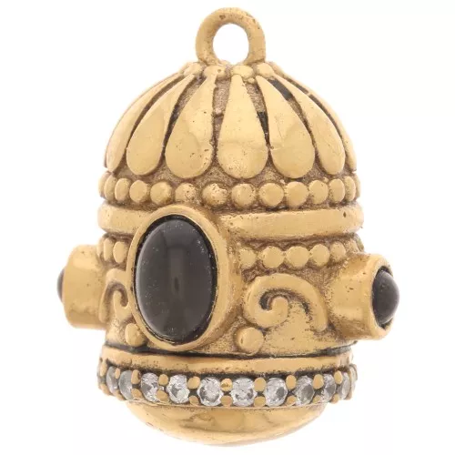 23x19mm Ethnic gold plated zirconium oxide & Gemstone Pendant - Labradorite - Garnet x1