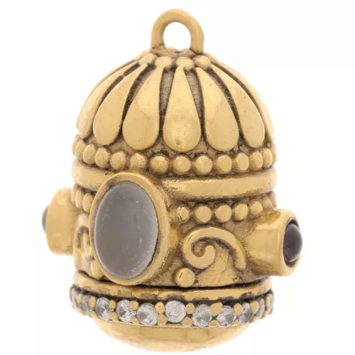 23x19mm Ethnic gold plated zirconium oxide & Gemstone Pendant - Smoky Quartz - Garnet x1