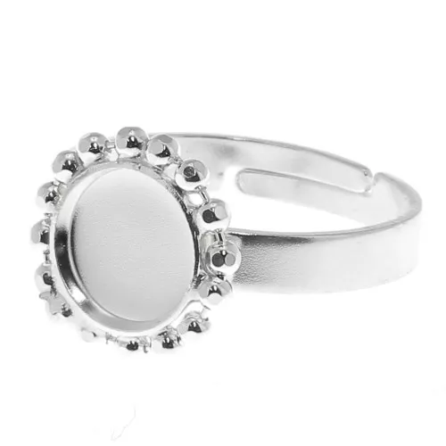 Diamond balls ring for 8mm flat back cabochon - Size 54 to 58 - Silver Tone x1