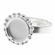 Diamond balls ring for 10mm flat back cabochon - Size 54 to 58 - Silver Tone x1