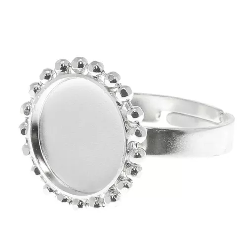 Diamond balls ring for 12mm flat back cabochon - Size 54 to 58 - Silver Tone x1