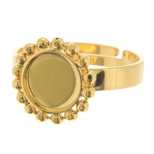 Diamond balls ring - for 8mm flat back cabochon - Size 54 to 58 - Gold Plated x1