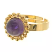 Diamond balls ring - for 8mm flat back cabochon - Size 54 to 58 - Gold Plated x1