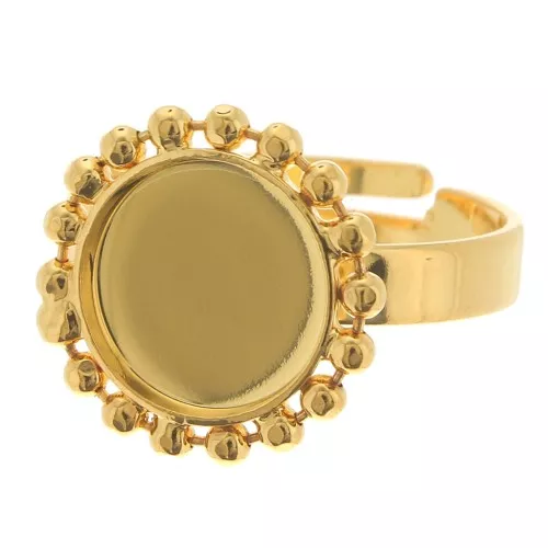 Diamond balls ring - for 10mm flat back cabochon - Size 54 to 58 - Gold Plated x1