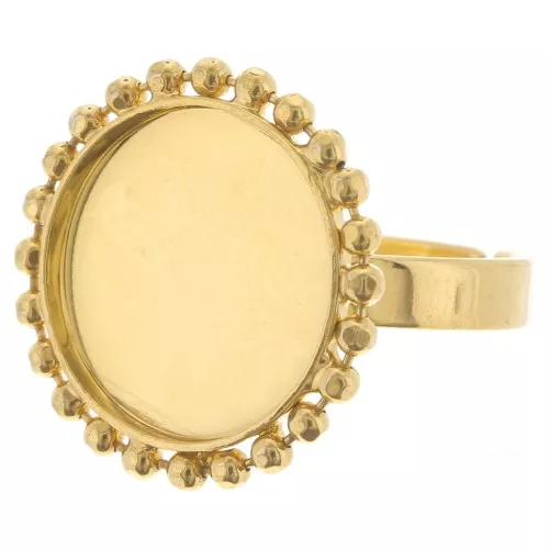 Diamond balls ring - for 15mm flat back cabochon - Size 54 to 58 - Gold Plated x1