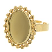 Diamond balls ring for 14x10mm flat back cabochon - Size 54 to 58 - Gold plated x1