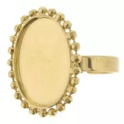 Diamond balls ring for 18x13mm flat back cabochon - Size 54 to 58 - Gold plated x1