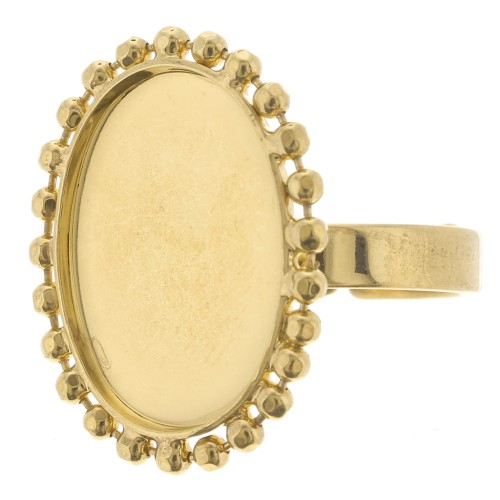 Diamond balls ring for 18x13mm flat back cabochon - Size 54 to 58 - Gold plated x1