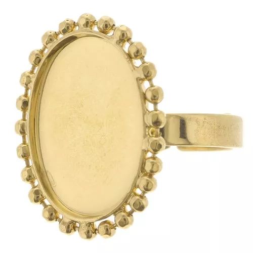 Diamond balls ring for 18x13mm flat back cabochon - Size 54 to 58 - Gold plated x1