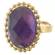 Diamond balls ring for 18x13mm flat back cabochon - Size 54 to 58 - Gold plated x1