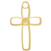 30x19mm hollowed out Cross pendant for 4mm flat back cabochon - Fine Gold Platedx1