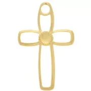 30x19mm hollowed out Cross pendant for 4mm flat back cabochon - Fine Gold Platedx1