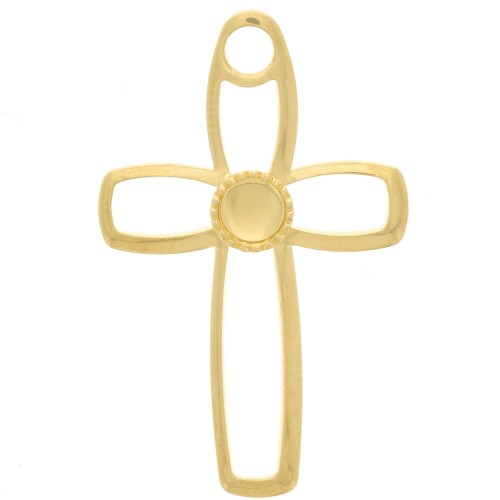 30x19mm hollowed out Cross pendant for 4mm flat back cabochon - Fine Gold Platedx1