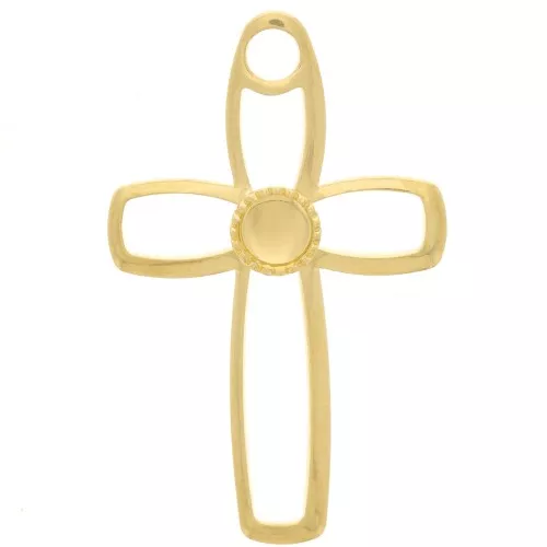 30x19mm hollowed out Cross pendant for 4mm flat back cabochon - Fine Gold Platedx1