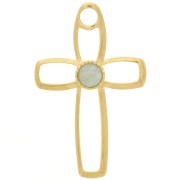 30x19mm hollowed out Cross pendant for 4mm flat back cabochon - Fine Gold Platedx1