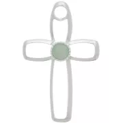 30x19mm hollowed out Cross pendant for 4mm flat back cabochon Fine silver plating