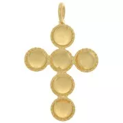 25x15mm Cross pendant for 6 flat back cabochons of 4mm - Fine Gold Plated x1
