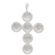 25x15mm Cross pendant for 6 flat back cabochons of 4mm - Fine silver plating|raw }}