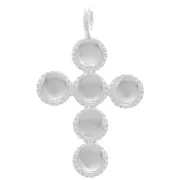 25x15mm Cross pendant for 6 flat back cabochons of 4mm - Fine silver plating